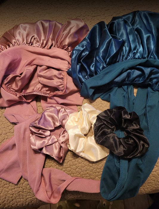 Bonnet’s with Scrunchies Vibez ( L Teal & Black)