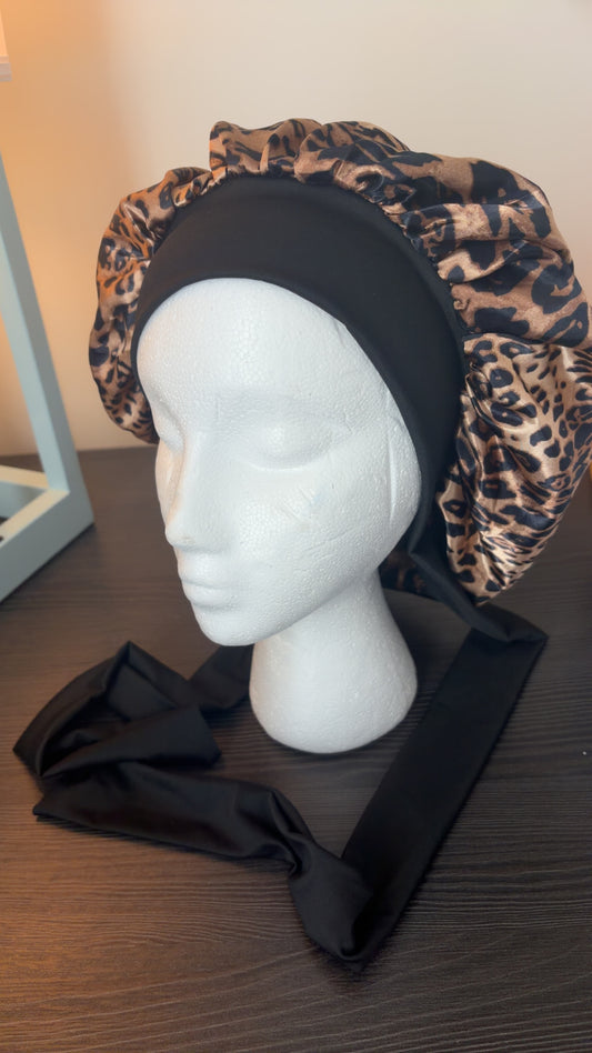 RHV Silk Custom Double Layered Leopard Tie Bonnet